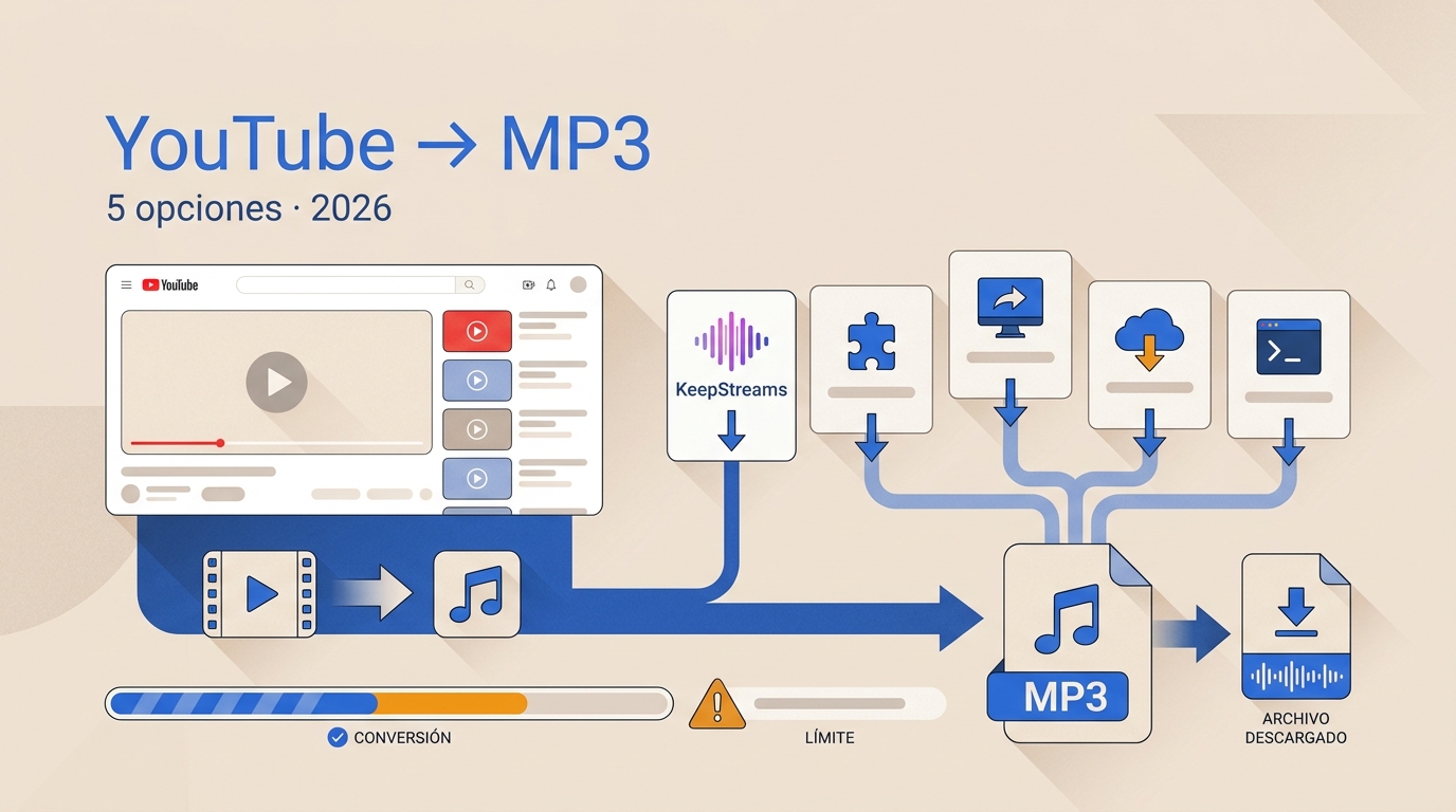 Cómo convertir YouTube a MP3: 5 opciones y sus límites en 2026