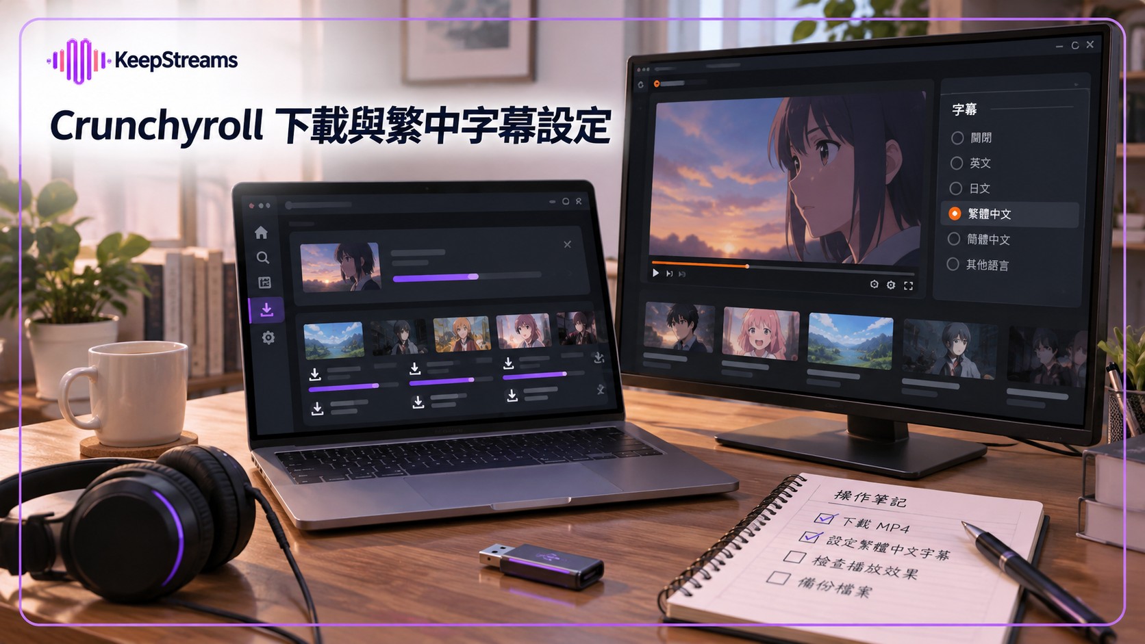 Crunchyroll下載MP4：電腦操作與繁中字幕設定